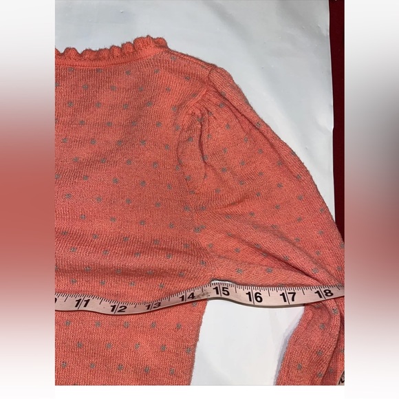 Free People PEACH WOOL Sweater Puff Sleeves Scoop Fringe Neck Gray Dots Keyhole - Picture 9 of 12